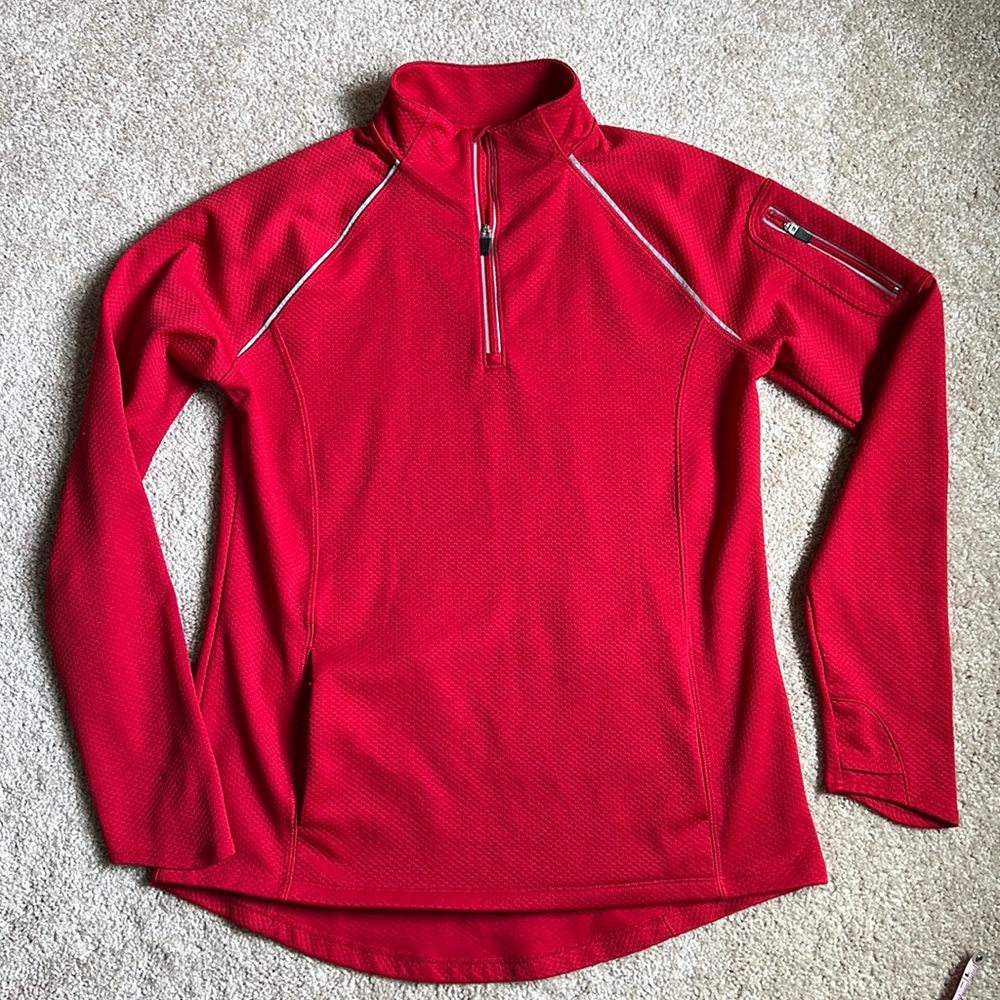 Lands End Women’s 1/4 Zip Red Long Sleeve Running Shirt   Size Medium